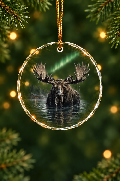 Aurora Lake Moose Sovereign - Glass Ornament image 1