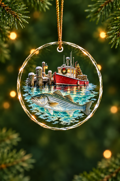 Lobster Boat Striped Bass - Glass Ornament image 1