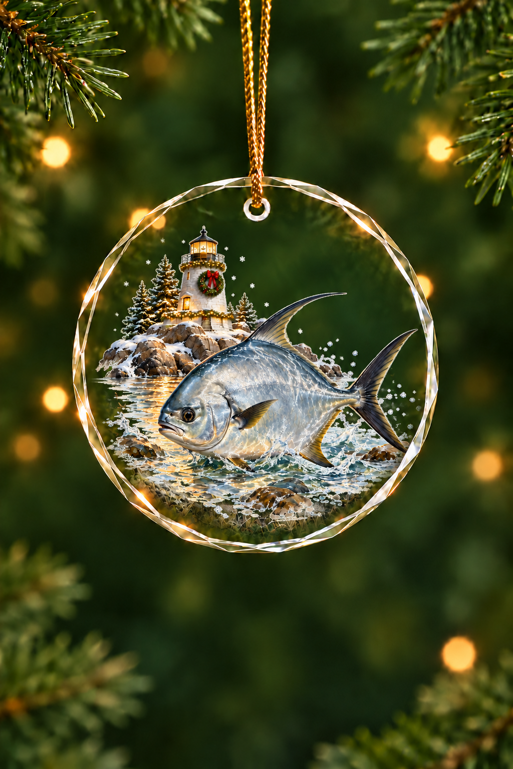 Lighthouse Dusk Permit - Glass Ornament image 1