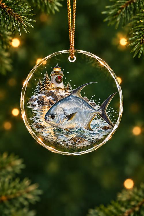 Lighthouse Dusk Permit - Glass Ornament image 1