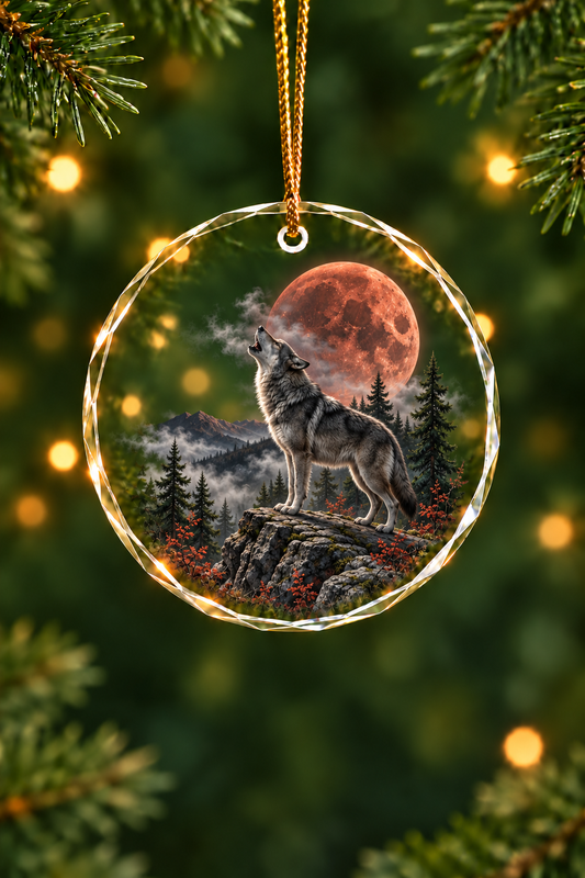 Blood Moon Howling Wolf - Glass Ornament image 1