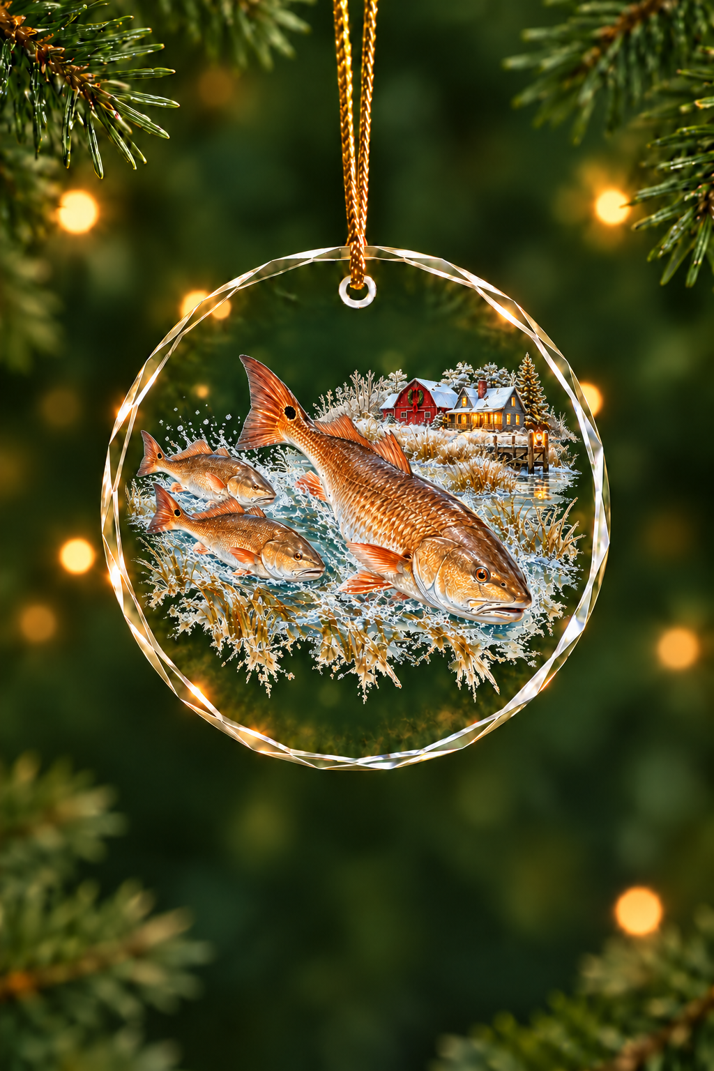 Red Barn Marsh Redfish - Glass Ornament image 1