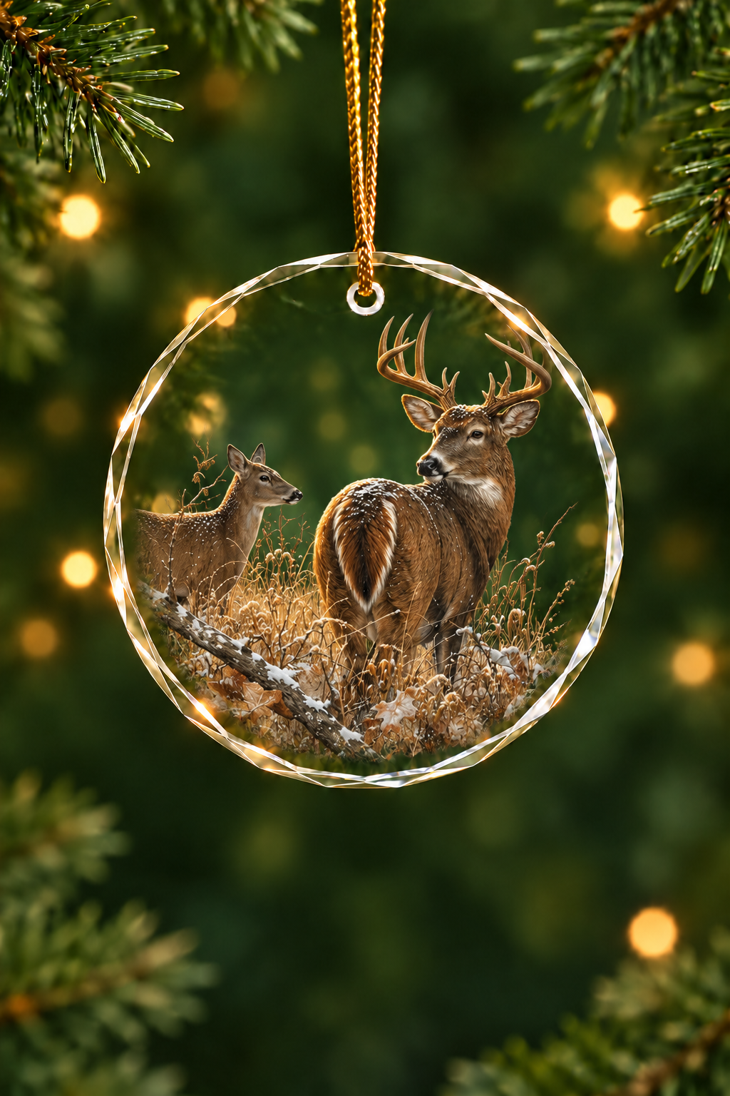 Golden Sunrise Whitetail - Glass Ornament image 1