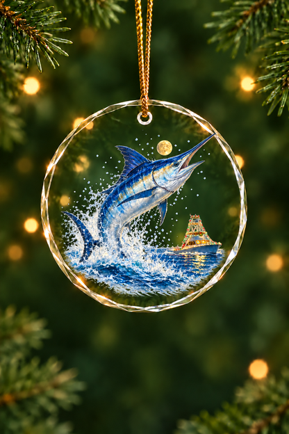 Winter Moon Blue Marlin - Glass Ornament image 1