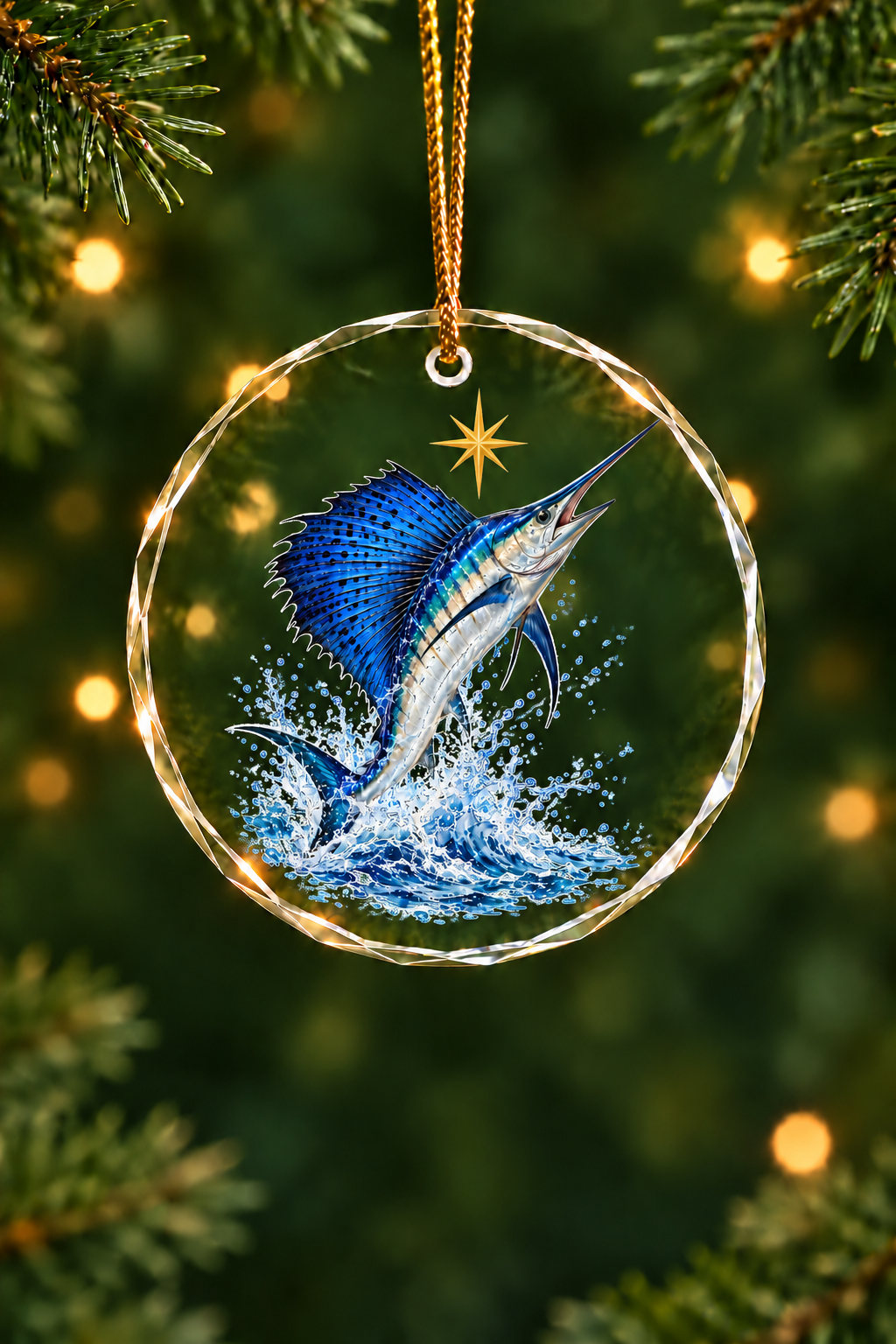 Christmas Star Sailfish - Glass Ornament image 1