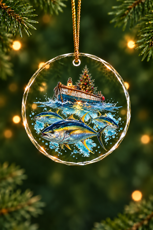 Lit Tree Boat Yellowfin Tuna - Glass Ornament image 1