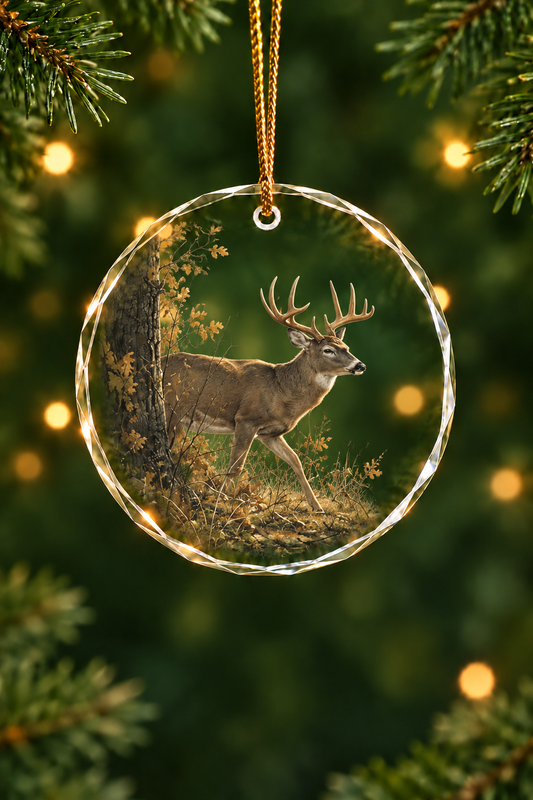 Golden Deer Dawn Stalker - Glass Ornament image 1