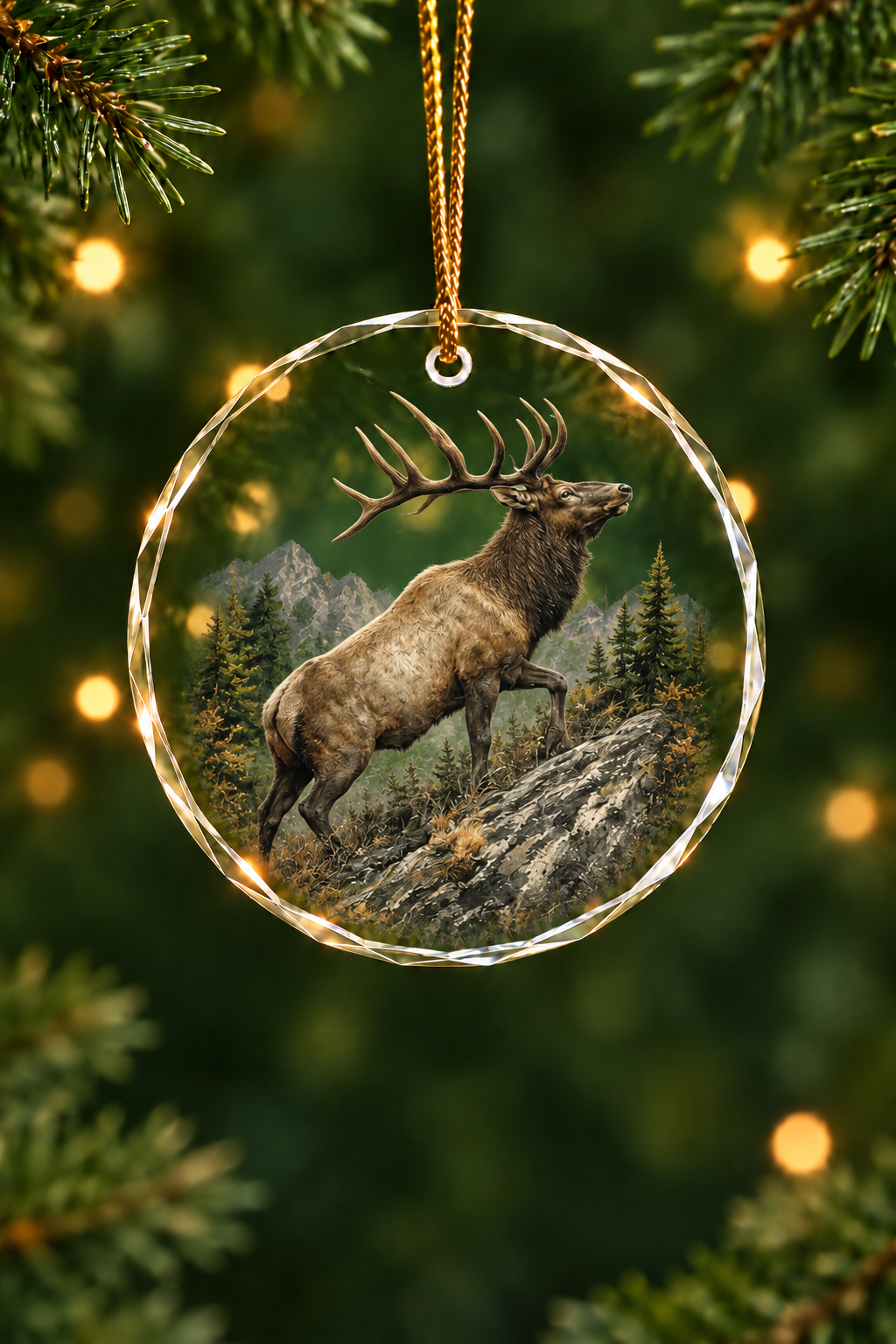 Mountain Elk Summit - Glass Ornament image 1