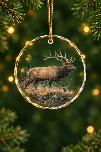 Mountain Elk Summit - Glass Ornament image 1