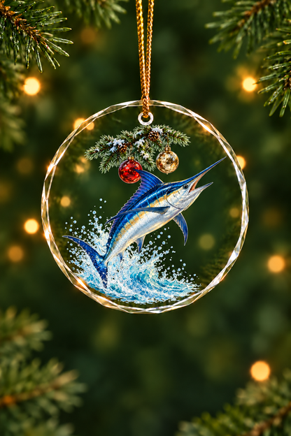 Mercury Glass White Marlin - Glass Ornament image 1