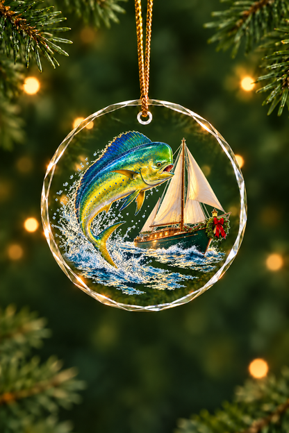 Wreath Sailboat Mahi - Glass Ornament image 1