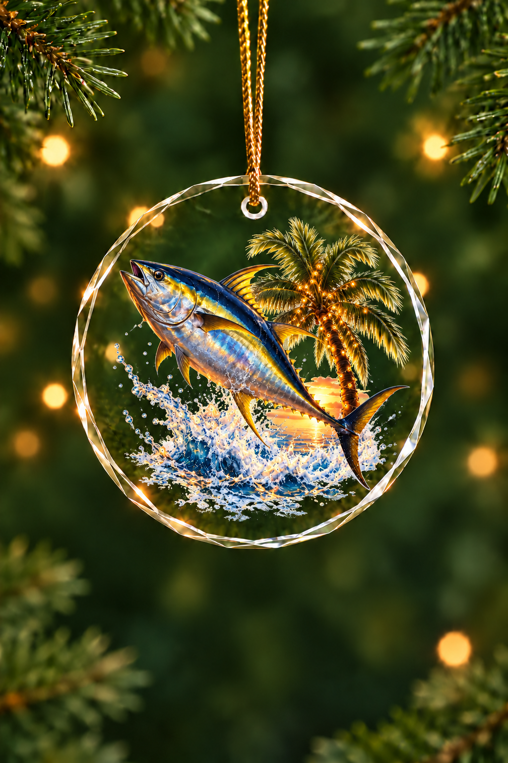 Palm Lights Yellowfin Tuna - Glass Ornament image 1