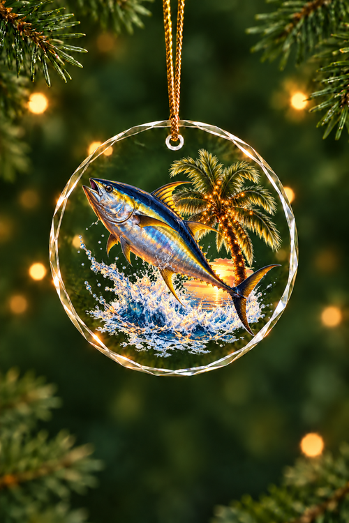 Palm Lights Yellowfin Tuna - Glass Ornament image 1