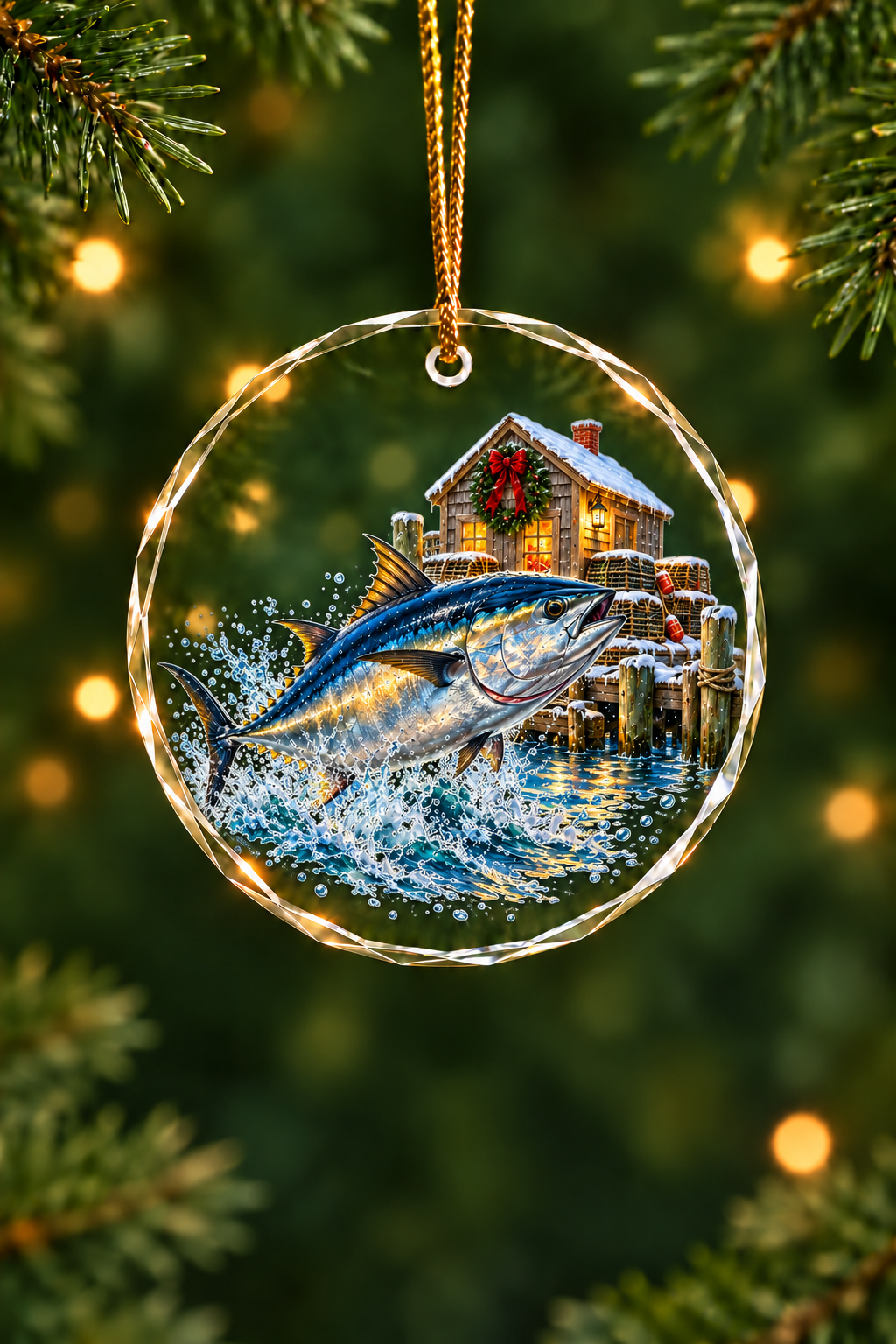 Snowy Wharf Bluefin Tuna - Glass Ornament image 1
