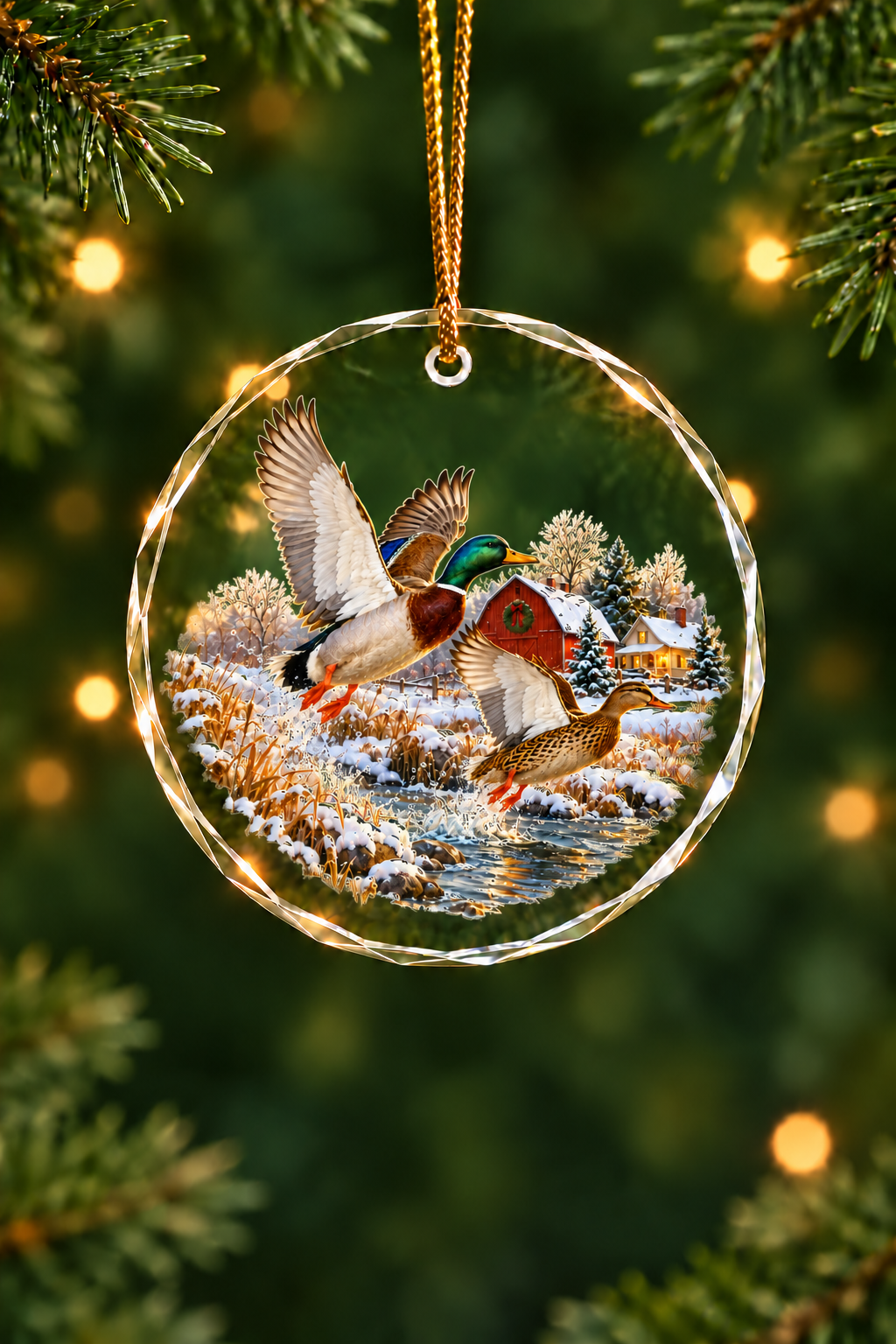Red Barn Creek Mallards - Glass Ornament image 1