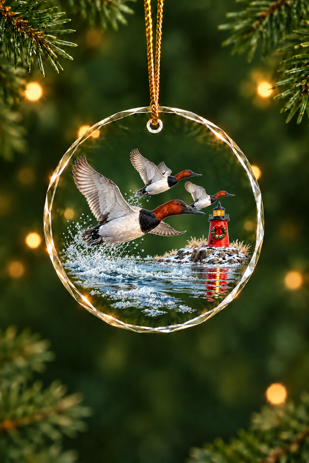 Red Lighthouse Canvasback - Glass Ornament image 1