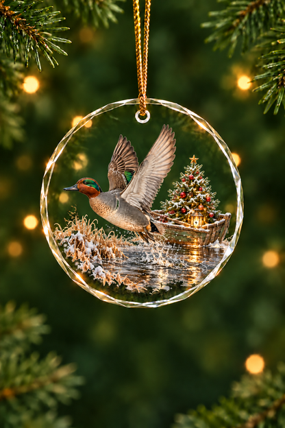 Rowboat Tree Green-Winged Teal - Glass Ornament image 1