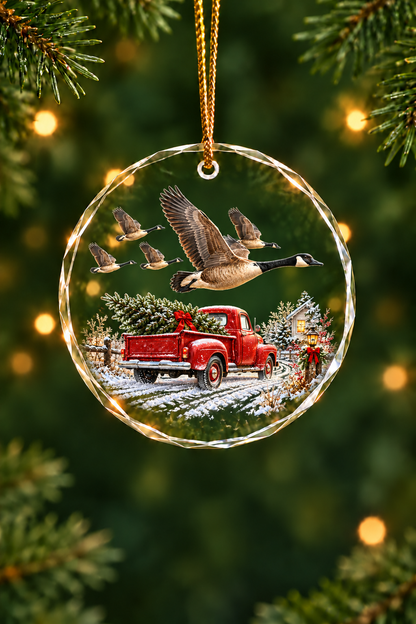 Red Truck Canada Geese - Glass Ornament image 1
