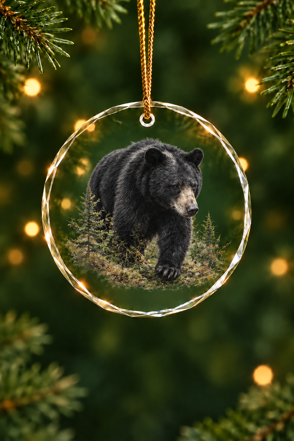 Dark Timber Black Bear Stalker - Glass Ornament image 1