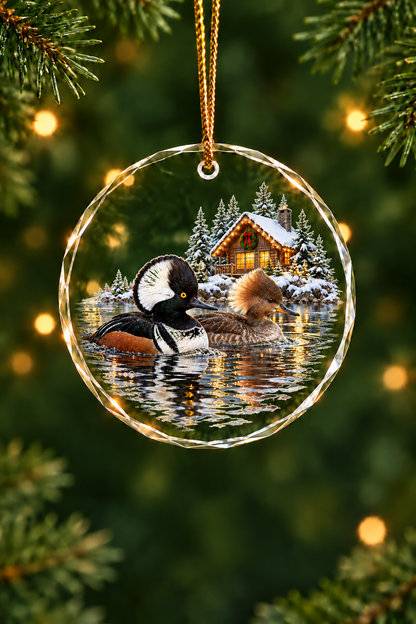 Cabin Lights Hooded Merganser - Glass Ornament image 1