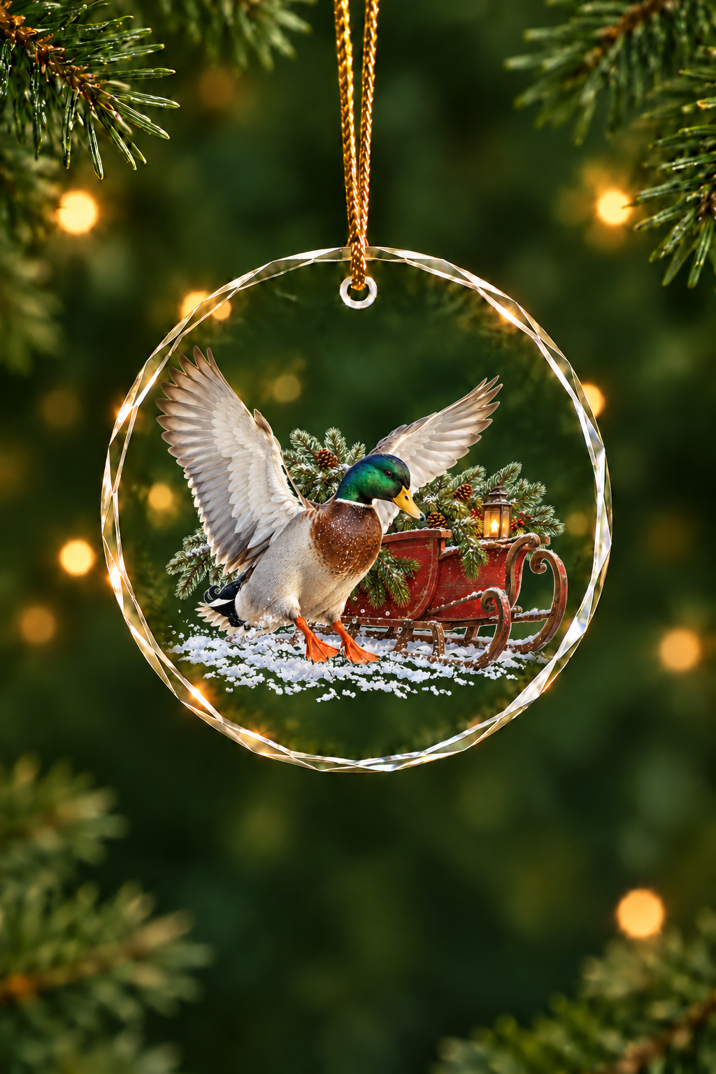 Red Sleigh Mallard - Glass Ornament image 1