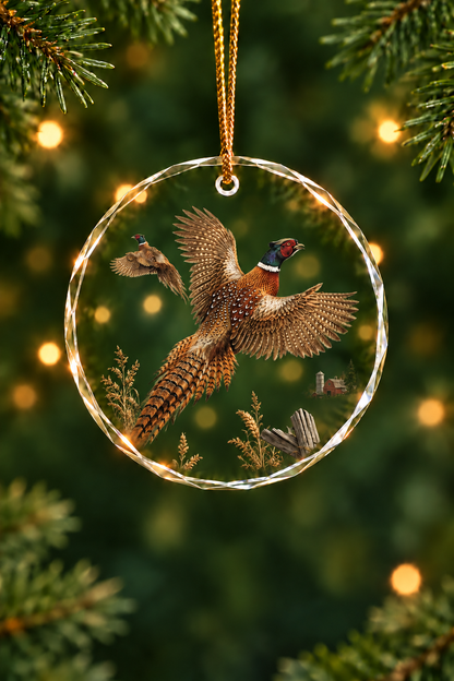 Autumn Pheasant Flight - Glass Ornament image 1