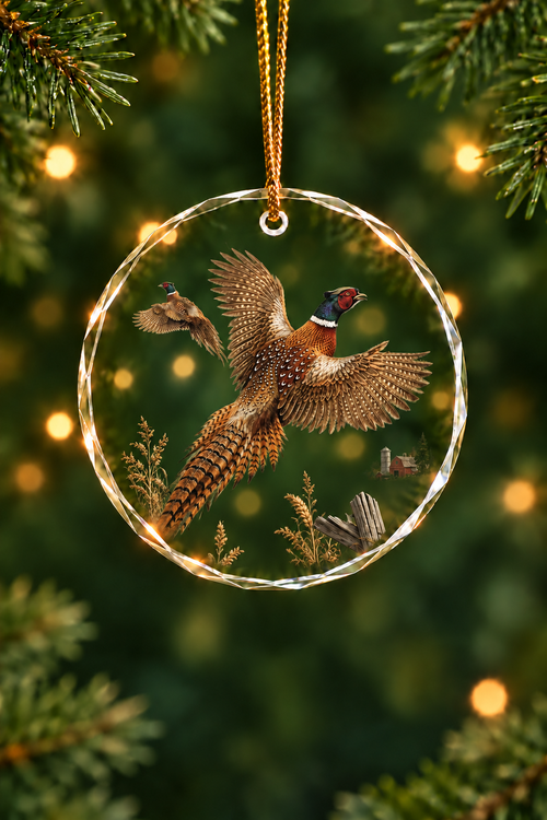 Autumn Pheasant Flight - Glass Ornament image 1
