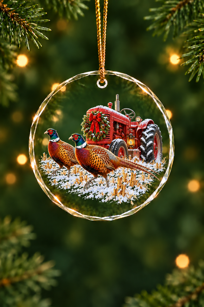 Red Tractor Pheasant Pair - Glass Ornament image 1
