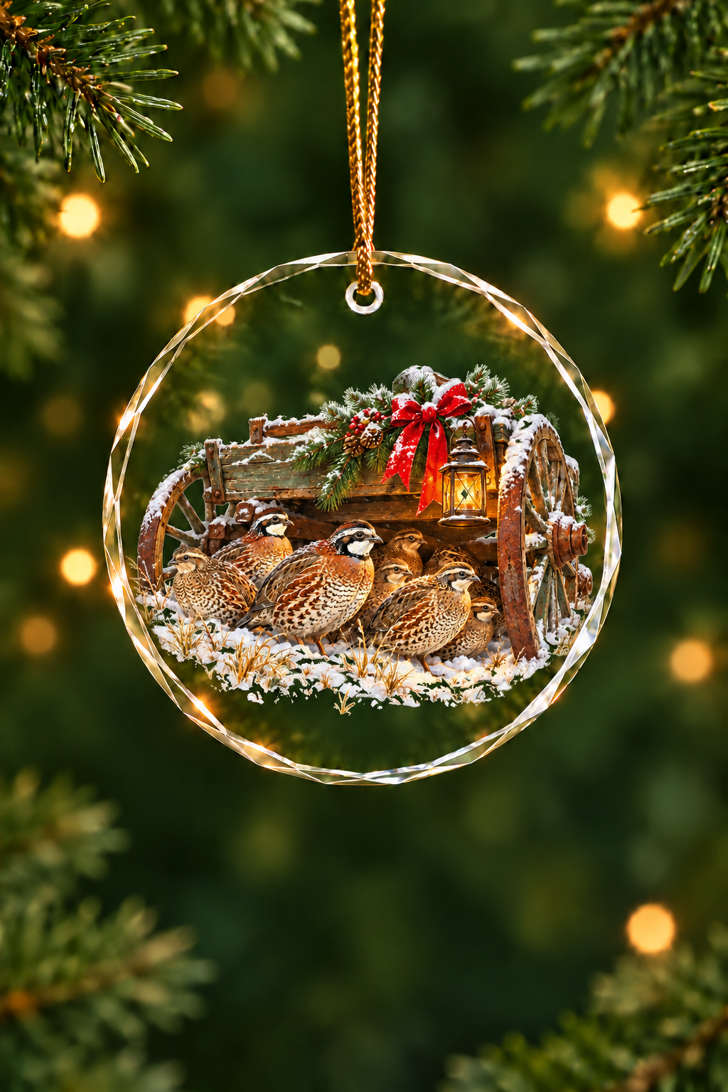 Farm Wagon Bobwhite Quail - Glass Ornament image 1