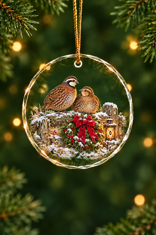 Rail Fence Wreath Quail - Glass Ornament image 1