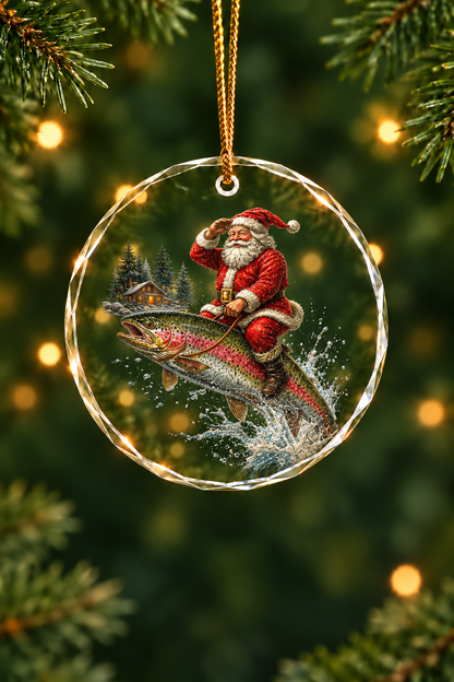 Christmas Trout Yuletide - Glass Ornament image 1