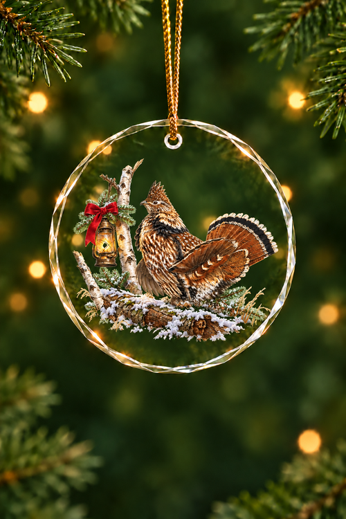 Birch Lantern Ruffed Grouse - Glass Ornament image 1