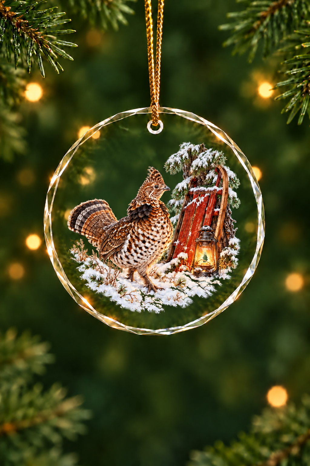 Red Sled Ruffed Grouse - Glass Ornament image 1
