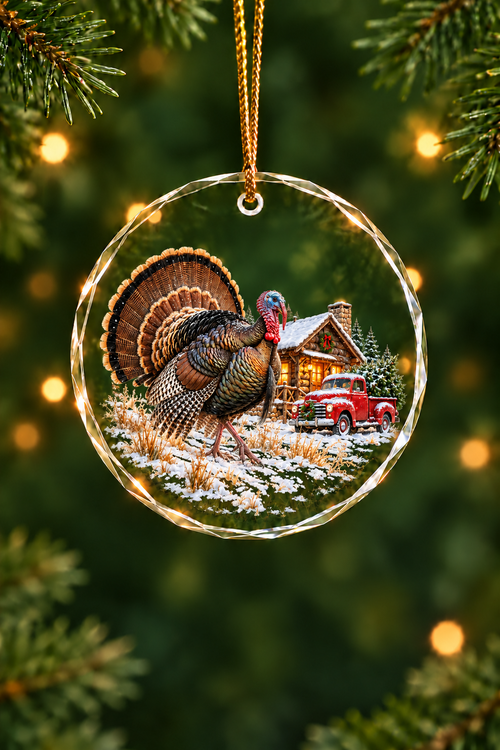 Log Cabin Strutting Turkey - Glass Ornament image 1