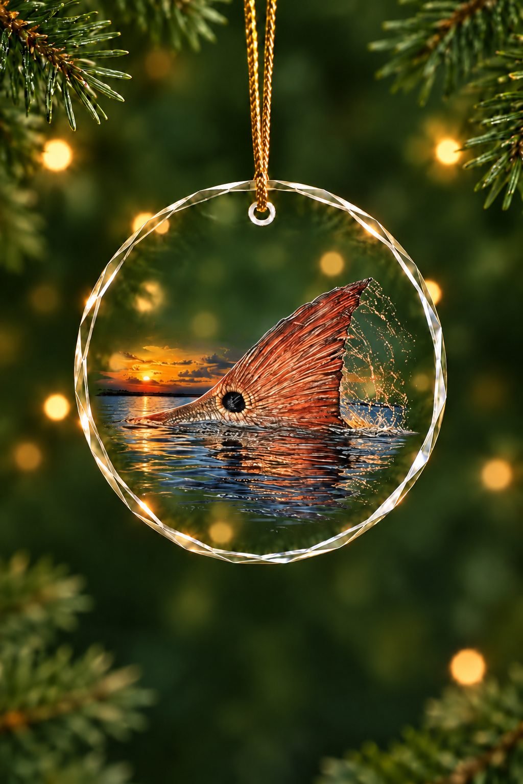 Sunset Redfish Tailing - Glass Ornament image 1
