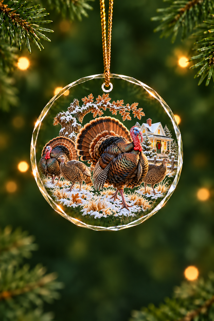 Farmhouse Oak Wild Turkeys - Glass Ornament image 1