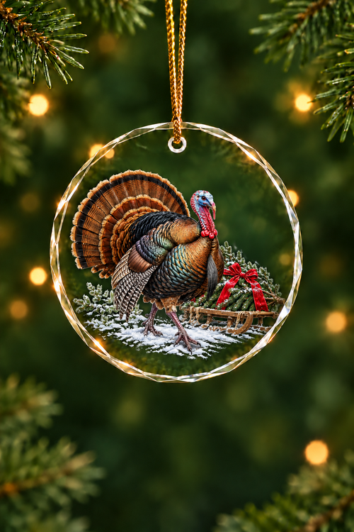 Tree Sled Wild Turkey - Glass Ornament image 1