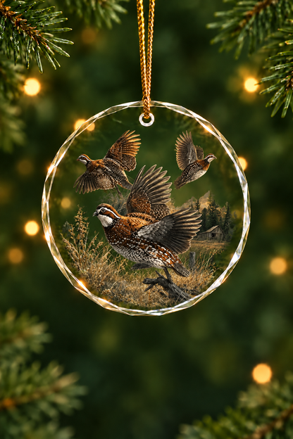 Sunset Quail Timber Covey - Glass Ornament image 1
