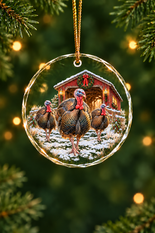 Covered Bridge Wild Turkeys - Glass Ornament image 1