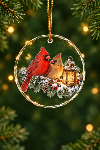 Lantern Pine Cardinal Pair - Glass Ornament image 1
