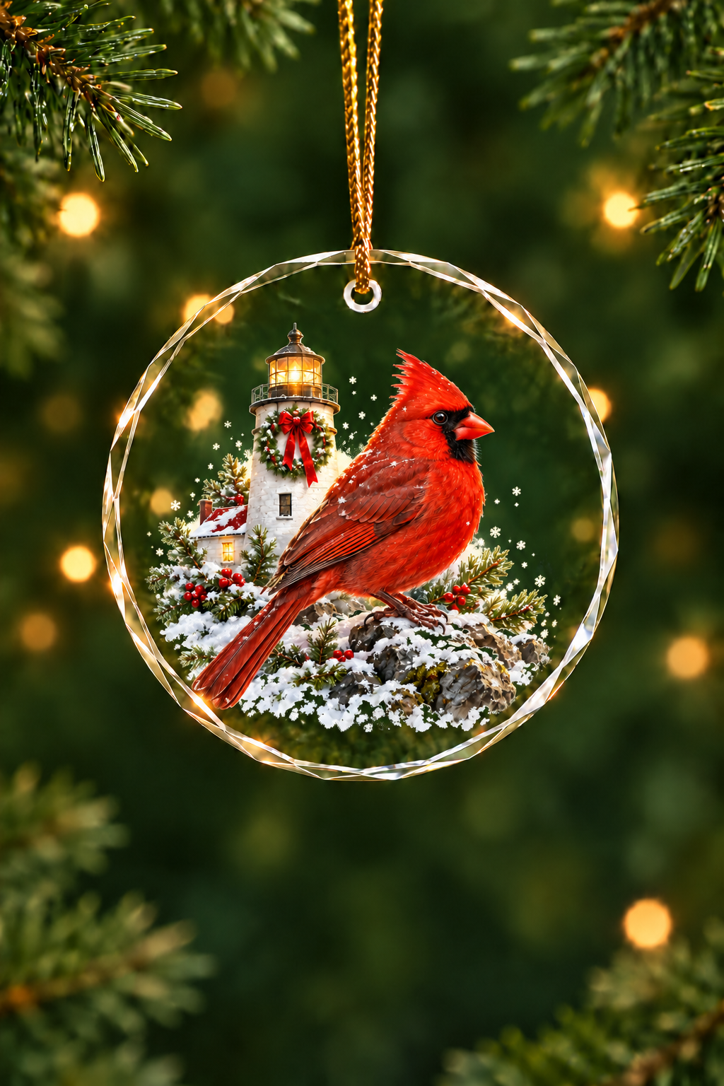 Lighthouse Rocks Cardinal - Glass Ornament image 1