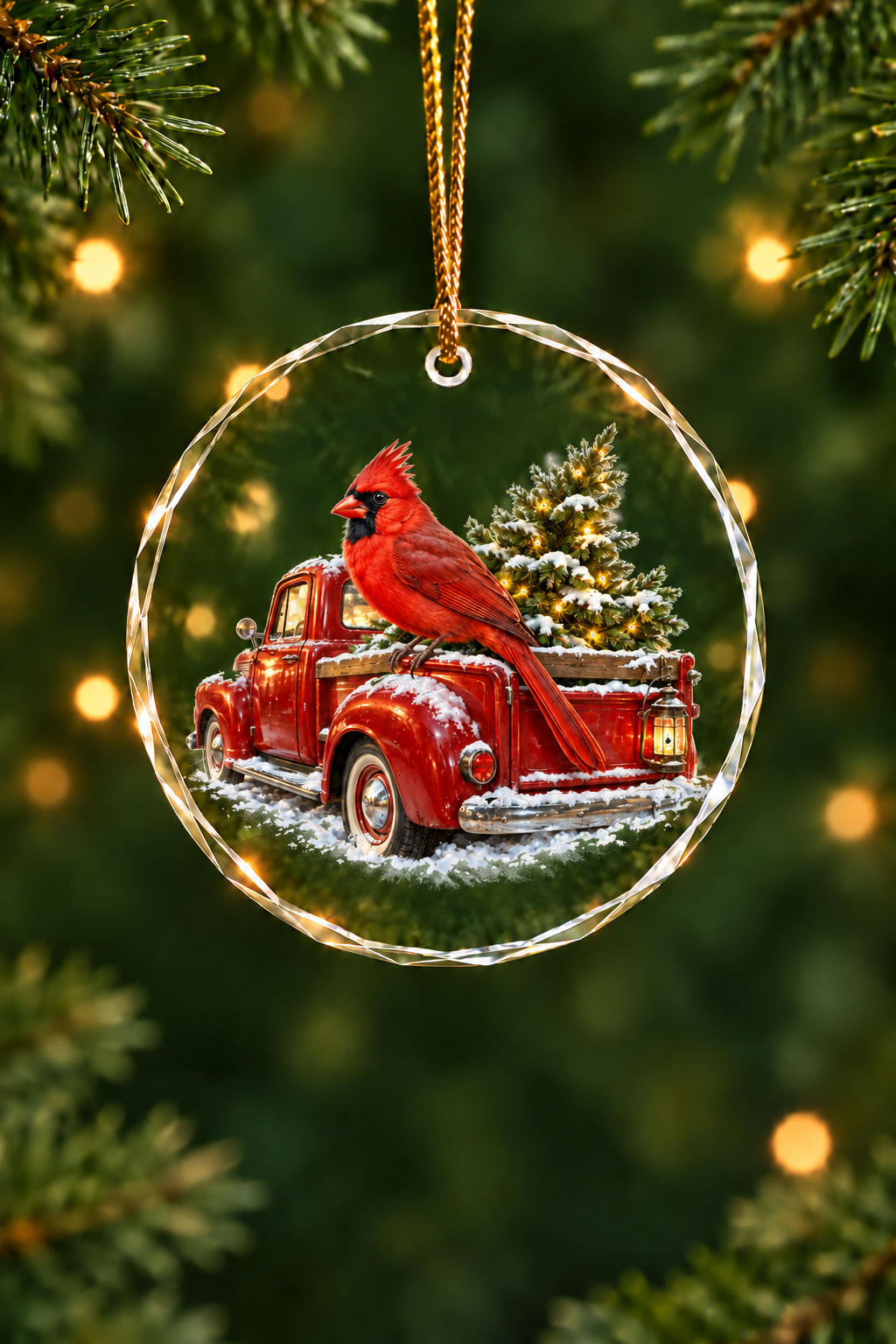 Red Truck Cardinal - Glass Ornament image 1