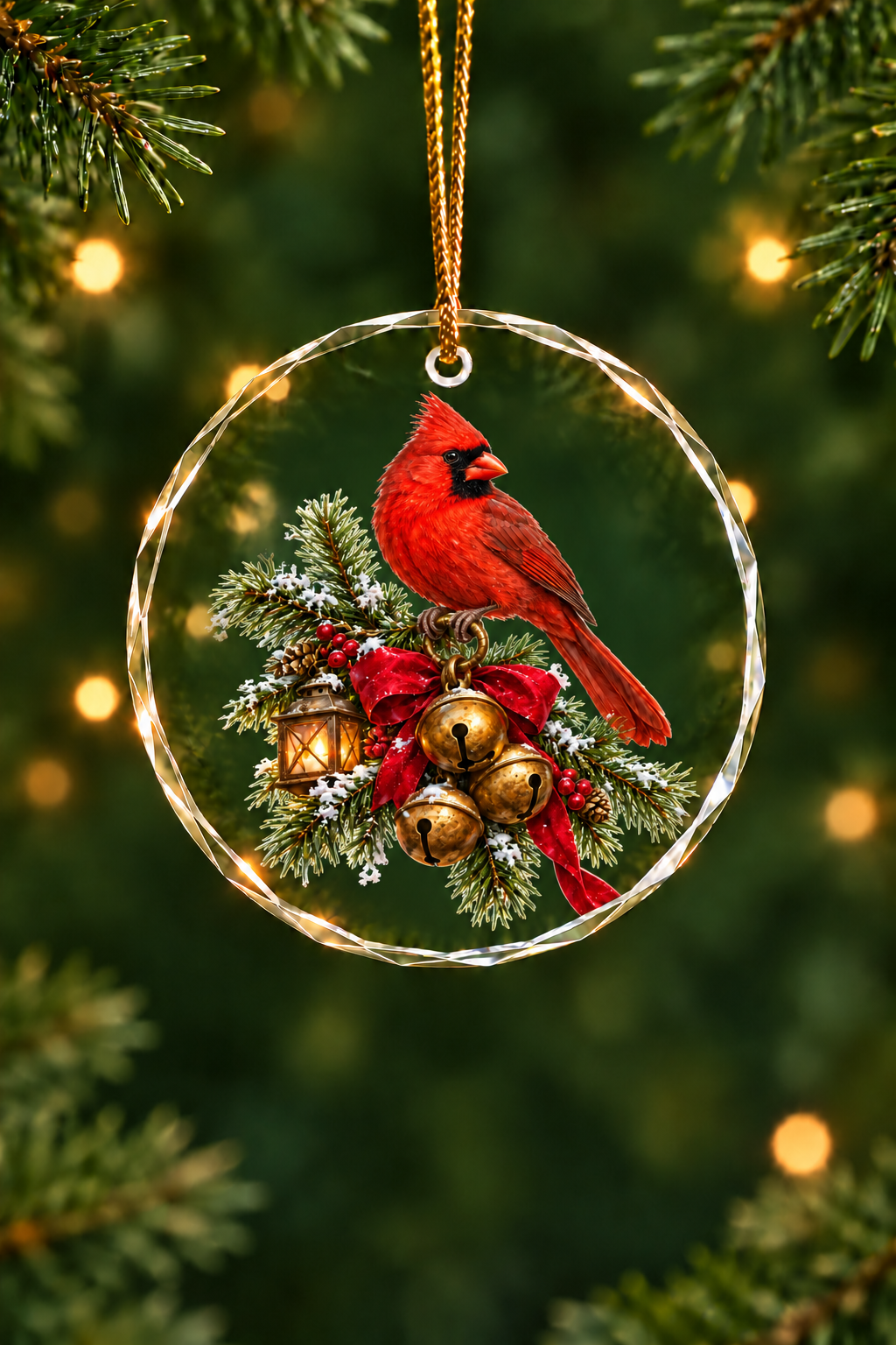 Sleigh Bells Cardinal - Glass Ornament image 1