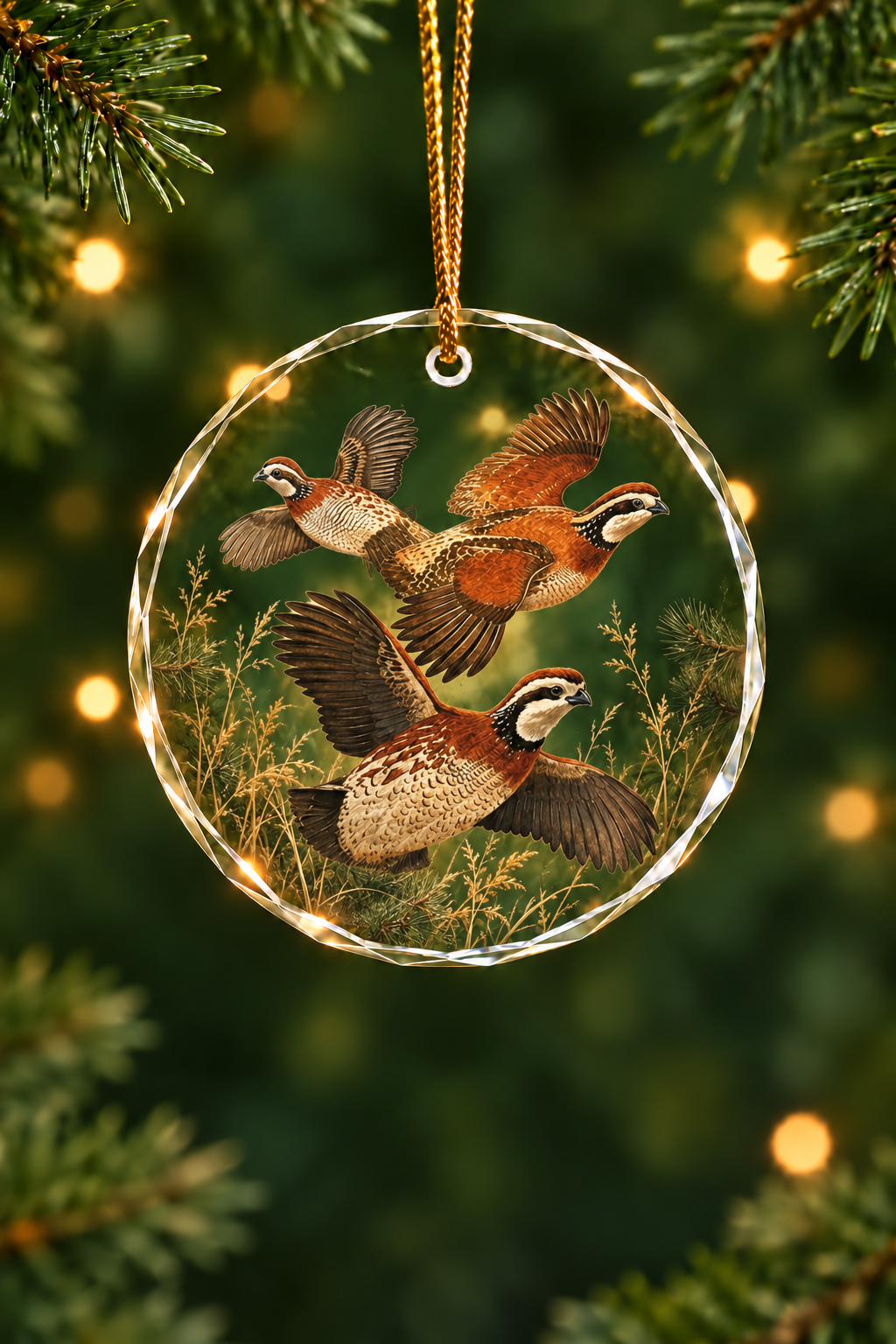 Timber Pine Quail Covey - Glass Ornament image 1