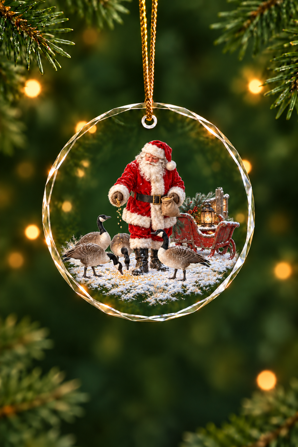 Santa Farmyard Canada Geese - Glass Ornament image 1