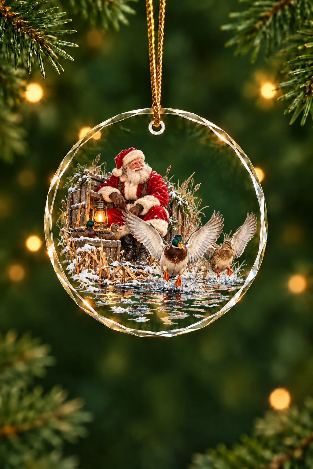 Santa Duck Blind Mallards - Glass Ornament image 1