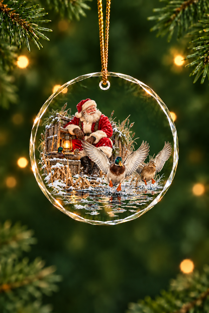 Santa Duck Blind Mallards - Glass Ornament image 1