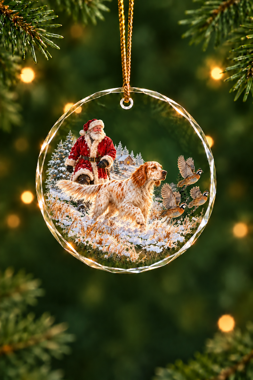 Santa Setter Bobwhite Covey - Glass Ornament image 1