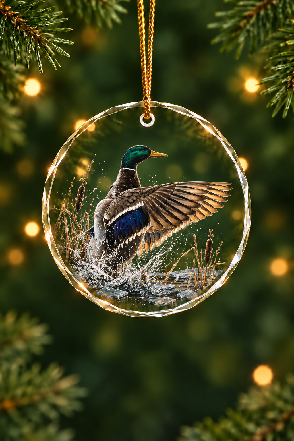 Icy Marsh Mallard Splash - Glass Ornament image 1