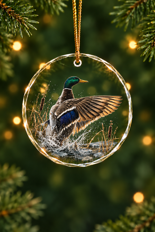 Icy Marsh Mallard Splash - Glass Ornament image 1